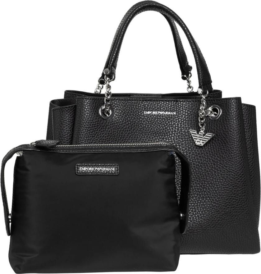 Emporio Armani Zwarte gehamerde imitatieleren handtas met logo bedel Black Dames - Foto 3
