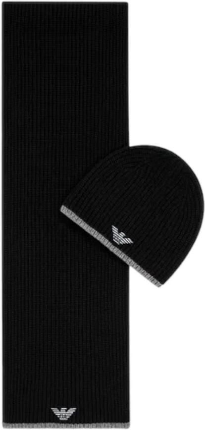 Emporio Armani Luxe Zwart Grijs Beanie+Scarf Set met Logo Black Heren - Foto 11
