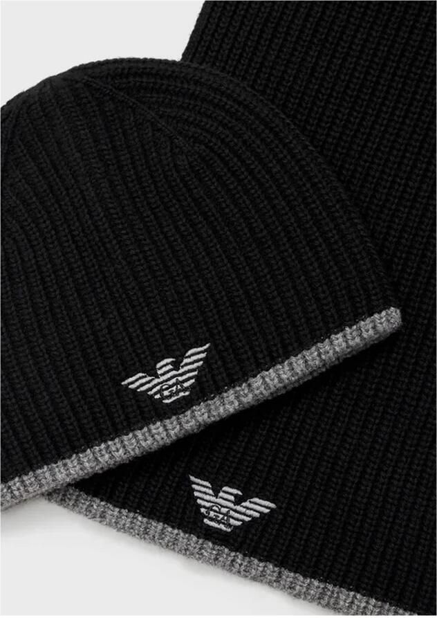 Emporio Armani Luxe Zwart Grijs Beanie+Scarf Set met Logo Black Heren - Foto 5
