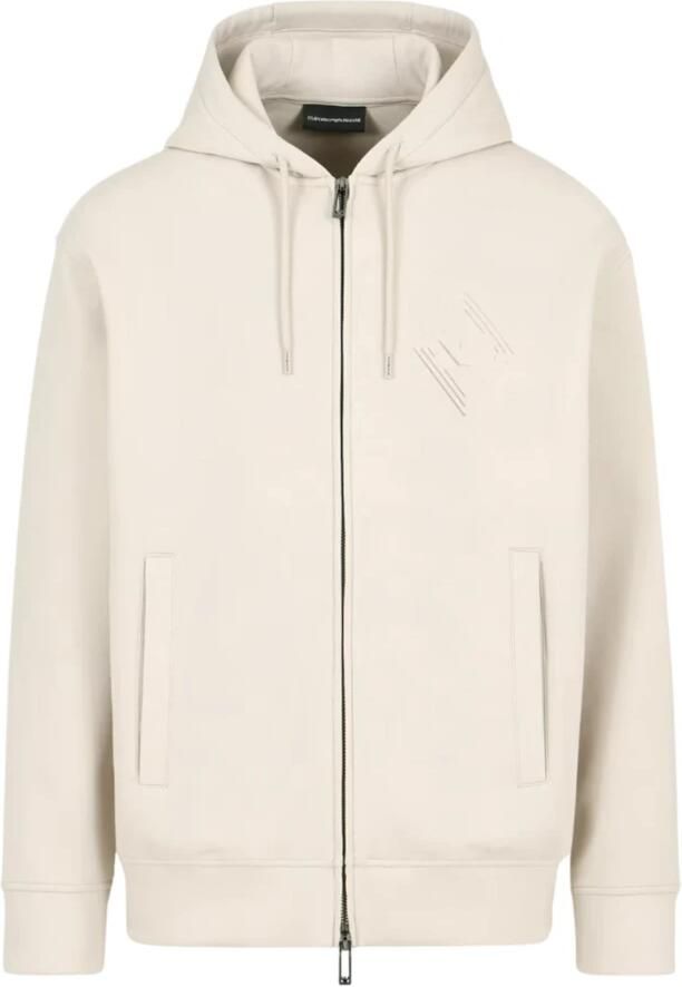 Emporio Armani Hoodie Met Logo Reliëf En Rits Beige Heren - Foto 3