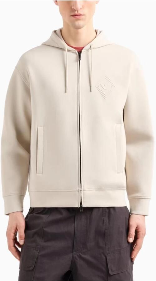 Emporio Armani Hoodie Met Logo Reliëf En Rits Beige Heren