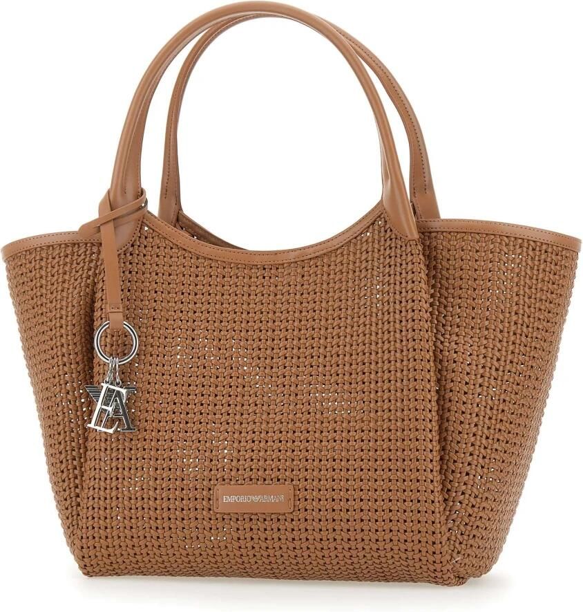 Emporio Armani Karamel geweven handtas met metalen bedel Brown Dames - Foto 4