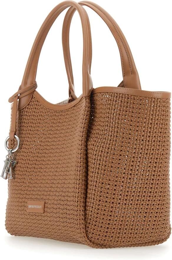 Emporio Armani Karamel geweven handtas met metalen bedel Brown Dames - Foto 3