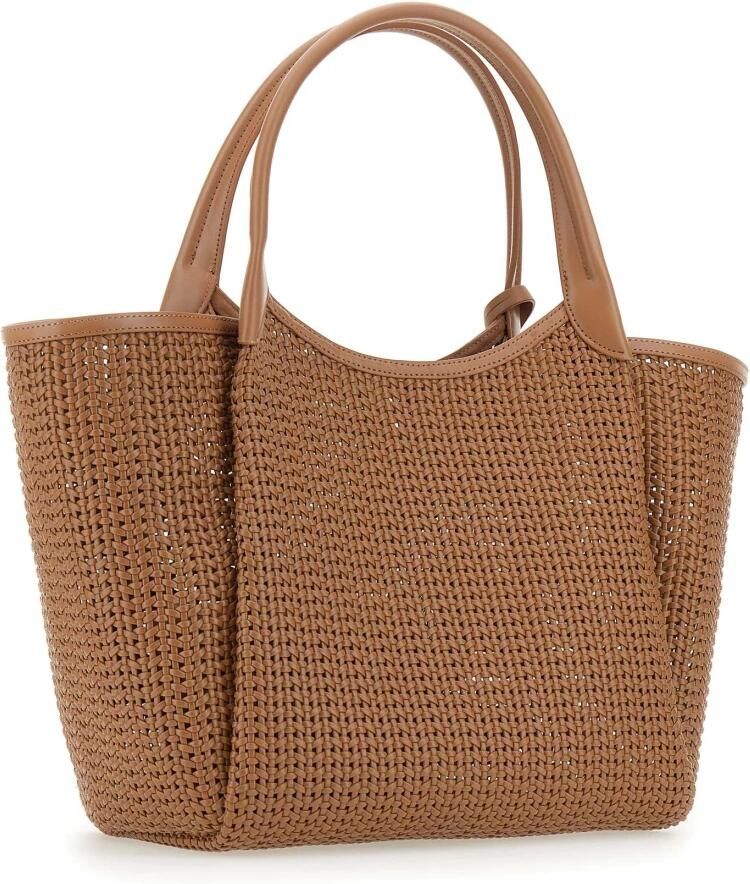 Emporio Armani Karamel geweven handtas met metalen bedel Brown Dames