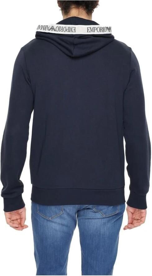 Emporio Armani Blauwe Bedrukte Hoodie met Rits Blue Heren