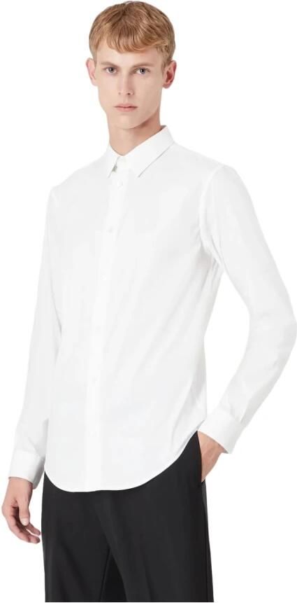 Emporio Armani Witte Stretch Stof Shirt Klassieke Kraag Lange Mouw Adelaar Borduurwerk White Heren - Foto 9