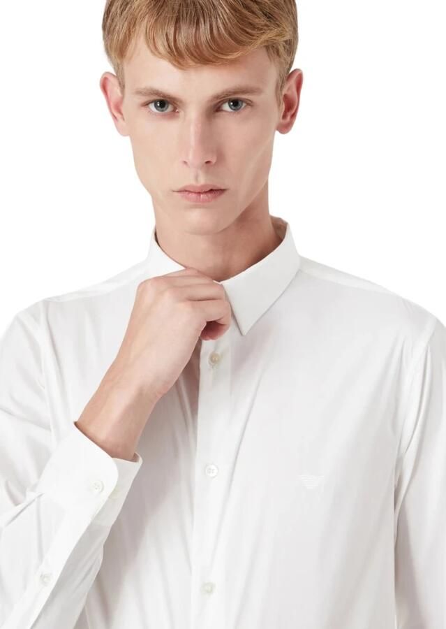 Emporio Armani Witte Stretch Stof Shirt Klassieke Kraag Lange Mouw Adelaar Borduurwerk White Heren - Foto 2