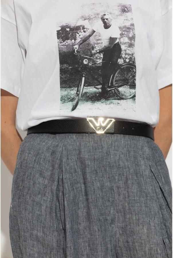Emporio Armani Zwart Leren Logo-Gesp Riem Black Dames - Foto 2