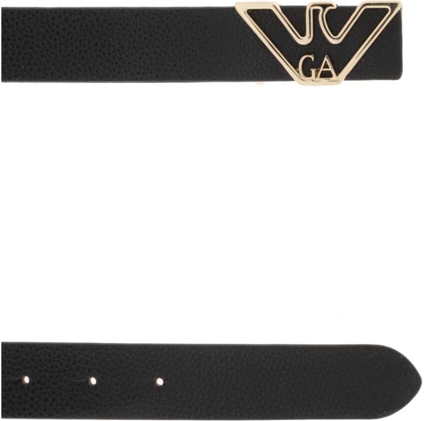 Emporio Armani Zwart Leren Logo-Gesp Riem Black Dames