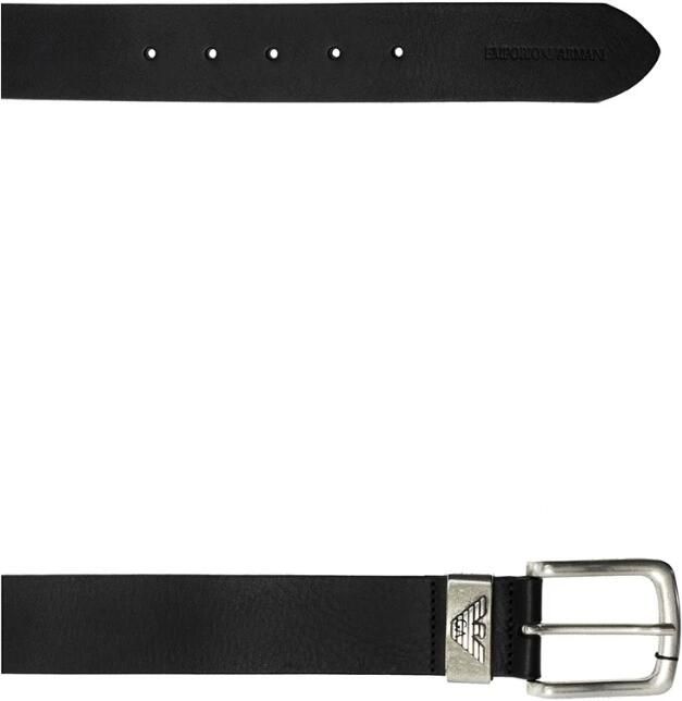 Emporio Armani Zwarte leren riem met zilveren metalen gesp Black Heren - Foto 2