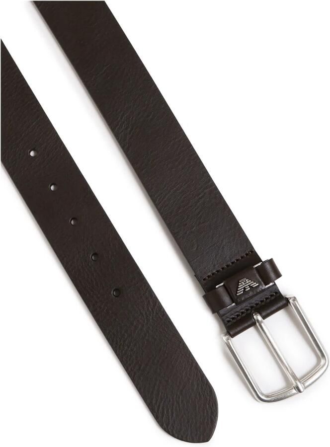 Emporio Armani Logo Gesp Bruin Leren Riem Brown Heren