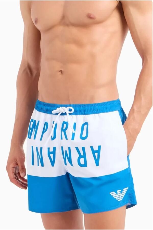 Emporio Armani Logo Print Zwemshorts Blauw Blue Heren - Foto 2