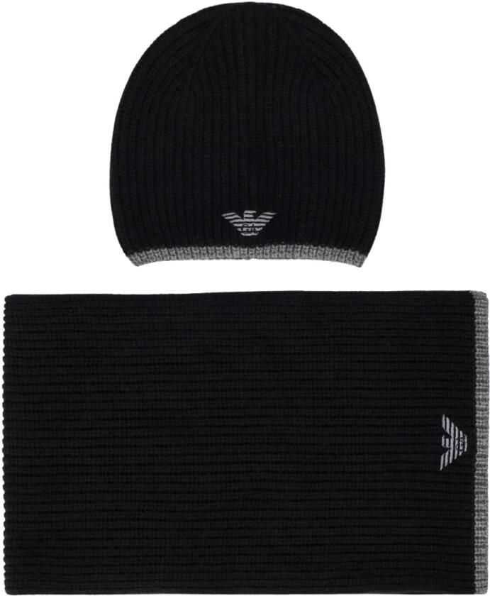 Emporio Armani Luxe Zwart Grijs Beanie+Scarf Set met Logo Black Heren - Foto 2