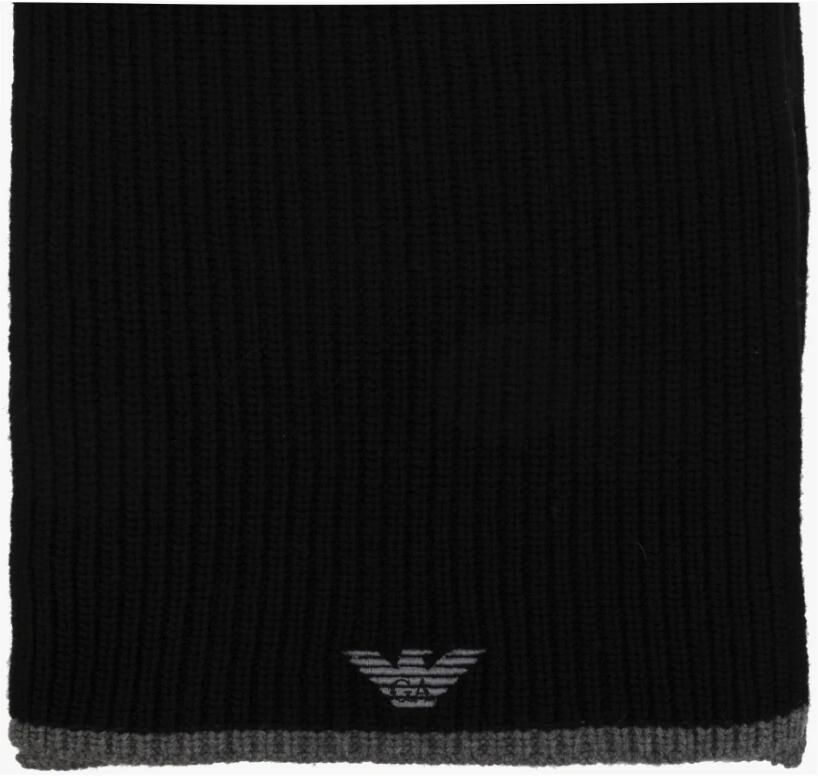 Emporio Armani Luxe Zwart Grijs Beanie+Scarf Set met Logo Black Heren