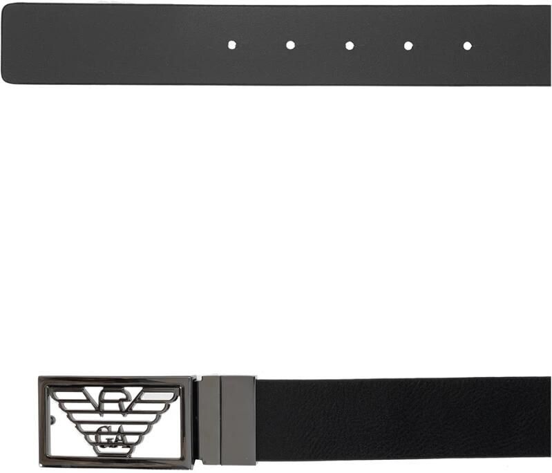 Emporio Armani Omkeerbare Grijze Riem met Metalen Adelaar Logo Gesp Black Heren