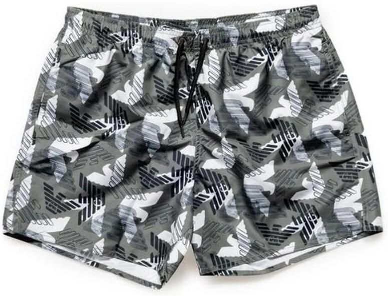 Emporio Armani Bedrukte militaire groene shorts met trekkoord in de taille Green Heren