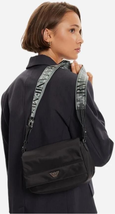 Emporio Armani Zwarte Nylon Schoudertas met Metalen Logo Black Dames - Foto 8