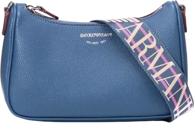 Emporio Armani Stijlvolle Denimblauwe Mini Tas met Hertenprint en Verstelbare en Afneembare Schouderband Blue Dames