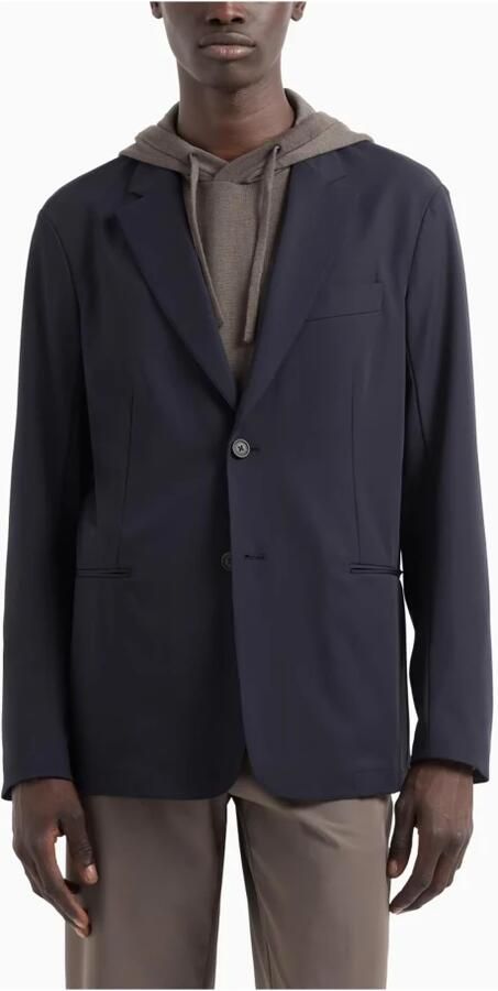 Emporio Armani Stijlvolle Nylonjassen met Reverskraag Blue Heren