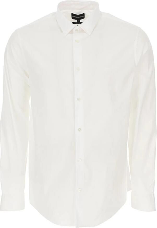 Emporio Armani Witte Stretch Stof Shirt Klassieke Kraag Lange Mouw Adelaar Borduurwerk White Heren - Foto 4