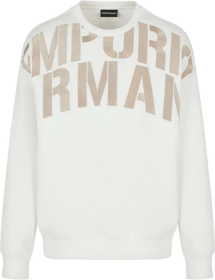 Emporio Armani Witte Dubbel Jersey Sweatshirt met Geborduurd Maxi Logo Lettering White Heren