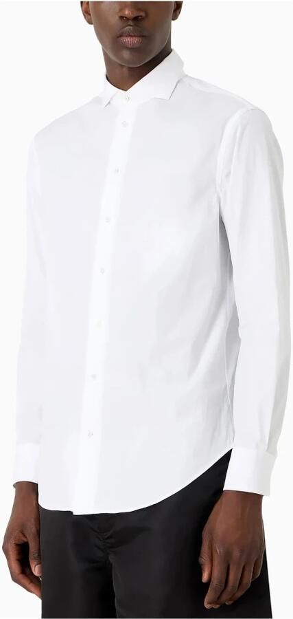 Emporio Armani Witte Stretch Stof Shirt Klassieke Kraag Lange Mouw Adelaar Borduurwerk White Heren - Foto 7