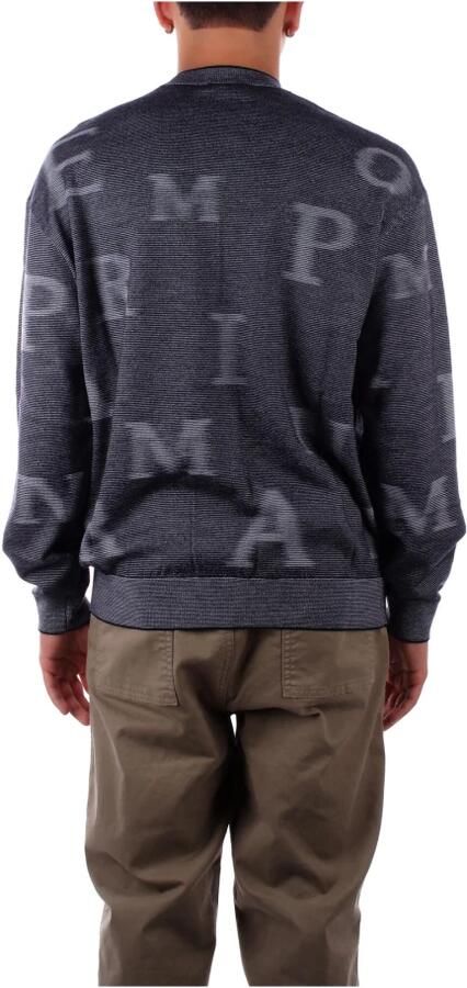 Emporio Armani Monogram Trui Fijn Gebreid Logo Print Gray Heren