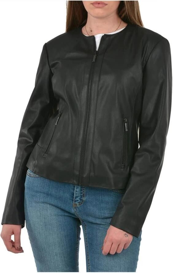Emporio Armani Zwarte Blouson Jas Eco-Leer Koreaanse Kraag Black Dames - Foto 2