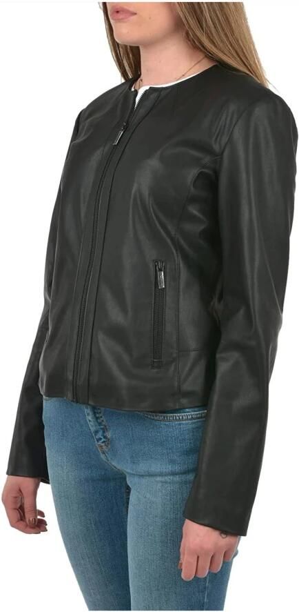 Emporio Armani Zwarte Blouson Jas Eco-Leer Koreaanse Kraag Black Dames - Foto 3