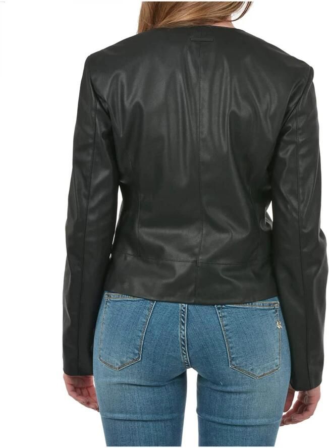Emporio Armani Zwarte Blouson Jas Eco-Leer Koreaanse Kraag Black Dames