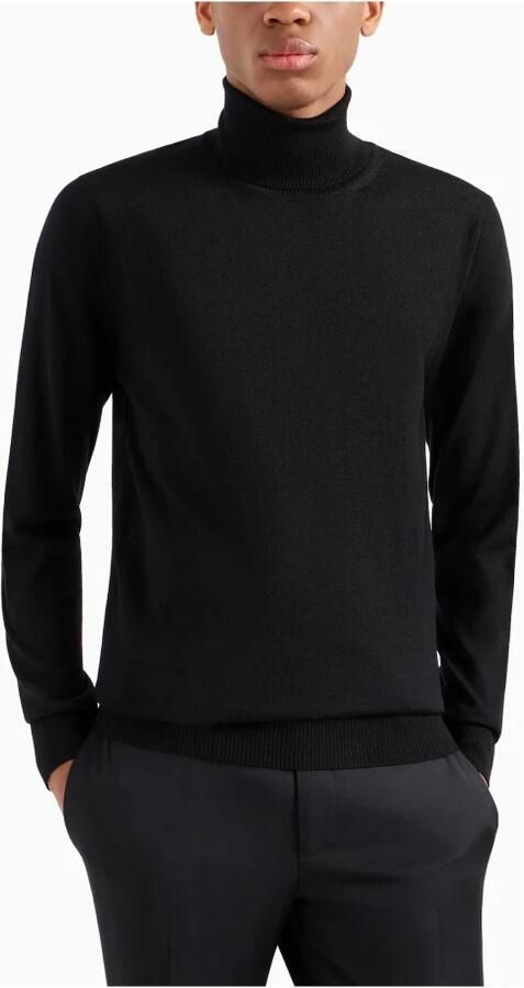 Emporio Armani Zwarte Gebreide Logo Trui Hoge Hals Lange Mouw Black Heren - Foto 2