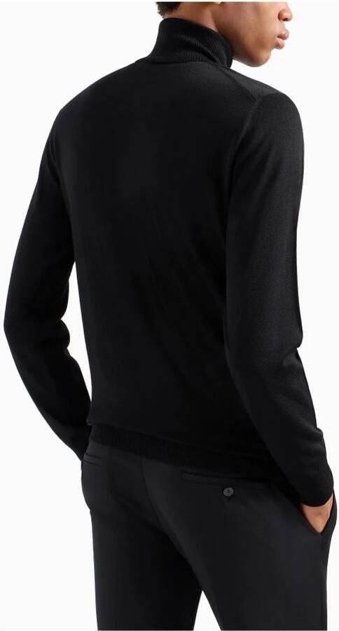 Emporio Armani Zwarte Gebreide Logo Trui Hoge Hals Lange Mouw Black Heren