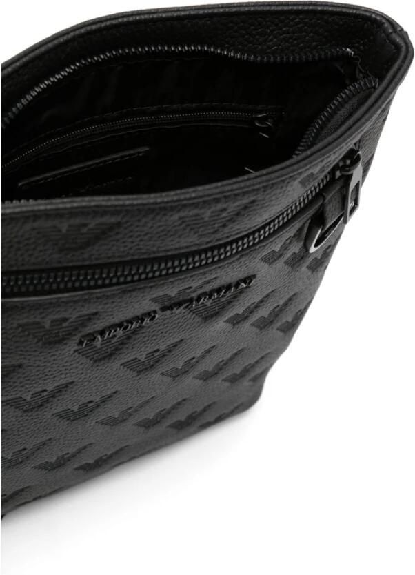 Emporio Armani Zwarte Geperforeerde Monogram Leren Schoudertas Black Heren - Foto 2
