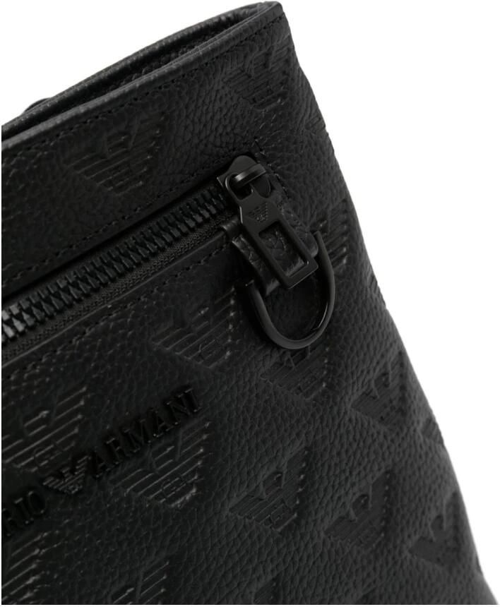 Emporio Armani Zwarte Geperforeerde Monogram Leren Schoudertas Black Heren