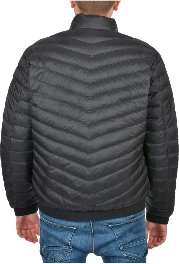 Emporio Armani Zwarte gewatteerde jas met hoge kraag en logo Black Heren - Foto 4