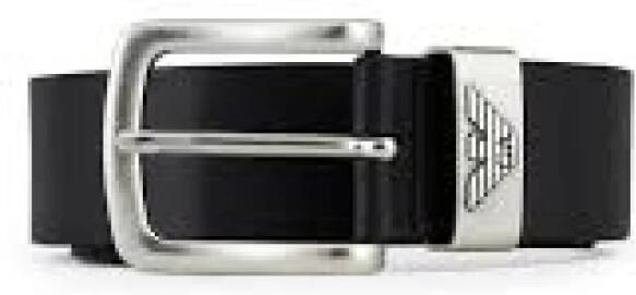 Emporio Armani Zwarte leren riem met zilveren metalen gesp Black Heren - Foto 4