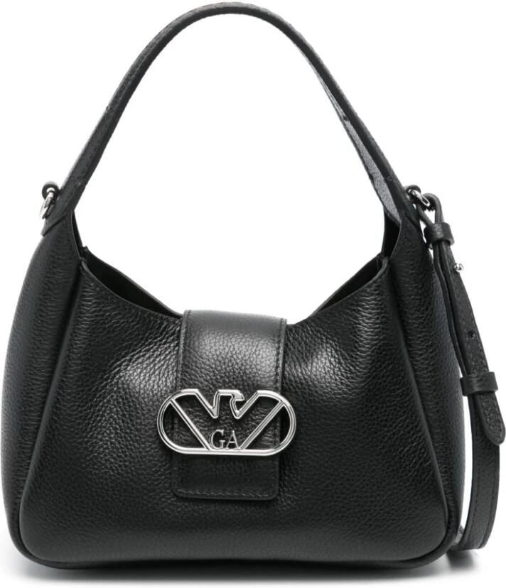 Emporio Armani Zwarte Leren Schoudertas met Logo Black Dames