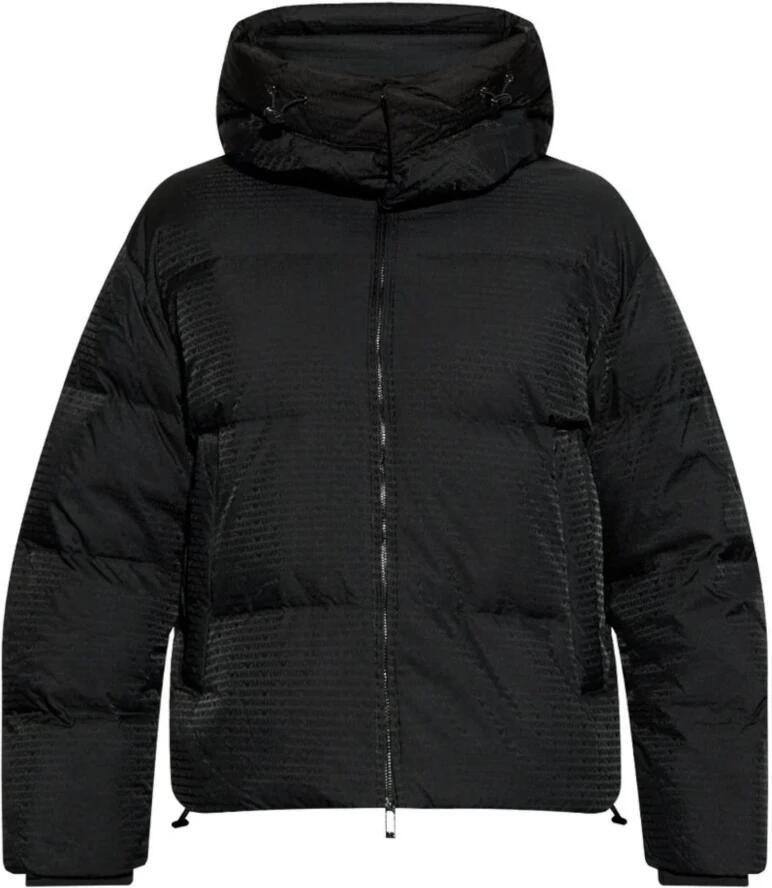 Emporio Armani Logo Patroon Donsjas met Afneembare Capuchon Black Heren