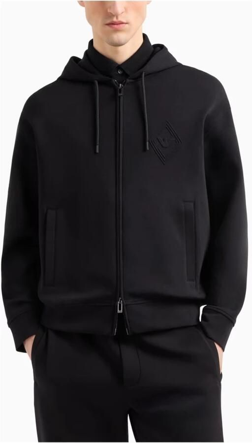 Emporio Armani Zwarte Sweater met Capuchon en Rits Black Heren