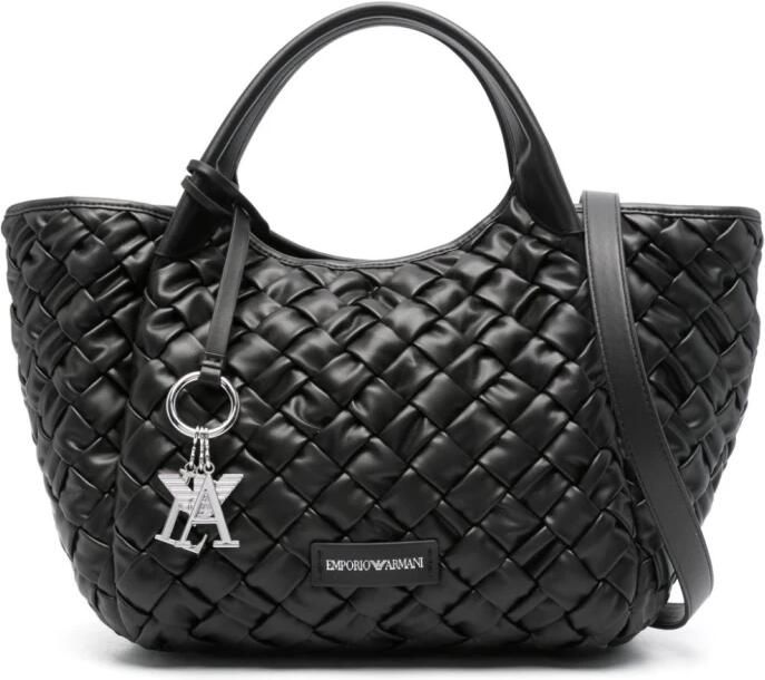 Emporio Armani Zwarte tas met gevlochten ontwerp en logohanger Black Dames