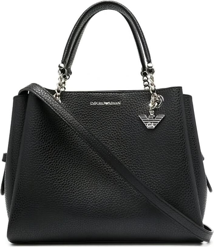 Emporio Armani Zwarte gehamerde imitatieleren handtas met logo bedel Black Dames - Foto 7