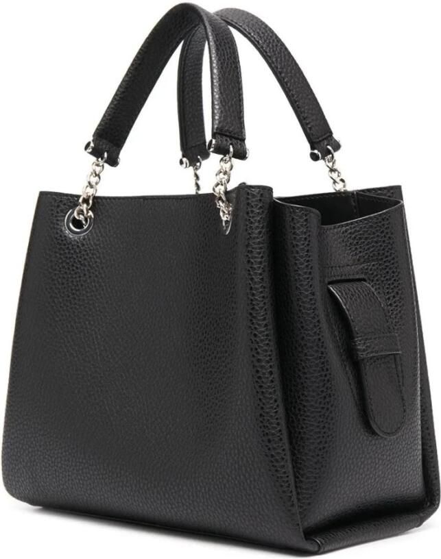 Emporio Armani Zwarte gehamerde imitatieleren handtas met logo bedel Black Dames - Foto 9