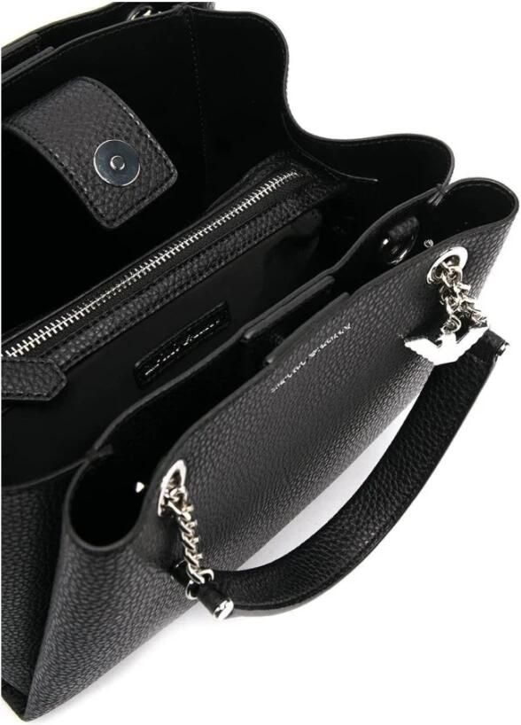 Emporio Armani Zwarte gehamerde imitatieleren handtas met logo bedel Black Dames - Foto 10