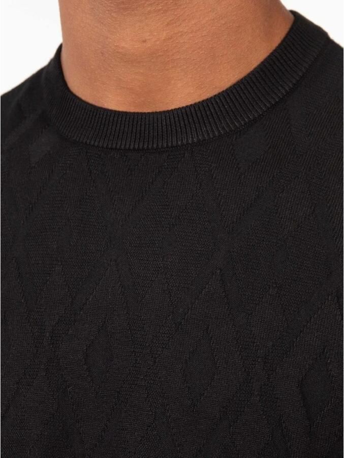 Emporio Armani Blauwe Navy Wollen Trui met Links Patroon Blue Heren