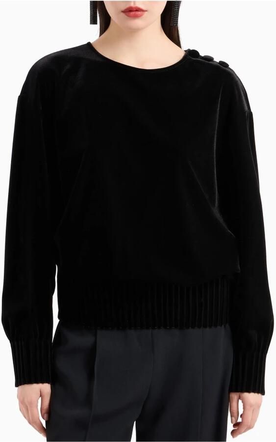 Emporio Armani Zwarte trui met satijnen profiel Black Dames