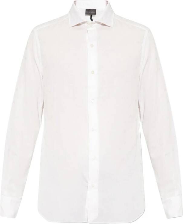 Emporio Armani Witte Katoenen Overhemd met Logoprint White Heren