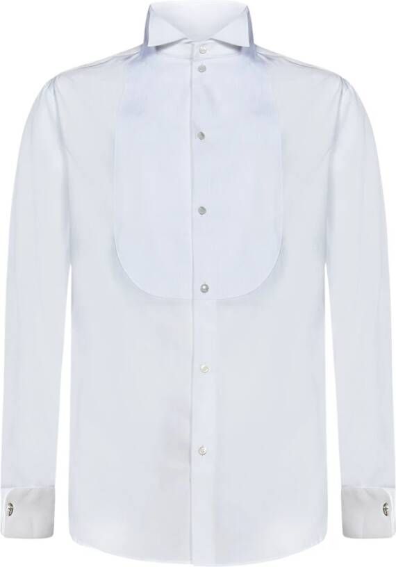 Emporio Armani Wit Formeel Overhemd met Vleugelkraag en Gestreepte Plastron White Heren