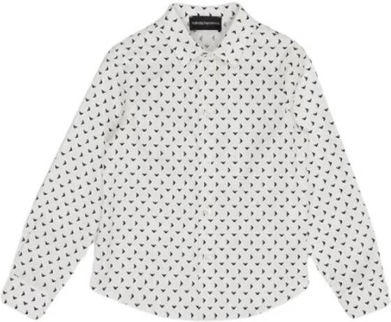 Emporio Armani Regular Fit Wit Overhemd met All Over Micro Adelaar Patroon White Heren