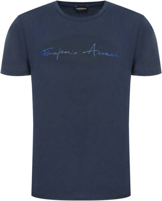 Emporio Armani Gemengd Linnen Overhemd met cursieve labels Blue Heren