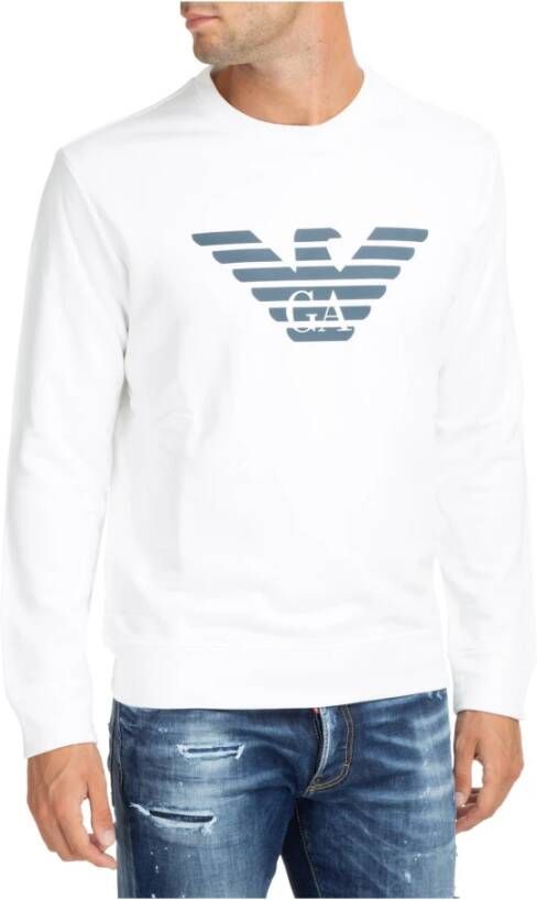 Emporio Armani Gestreepte Logo Sweatshirt White Heren